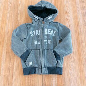 H&M Boys Zip Up Hoodie Gray Striped Stay Real New York 4-6Y